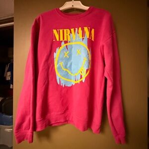 Nirvana Pink Sweater with Blue and Yellow Graphic